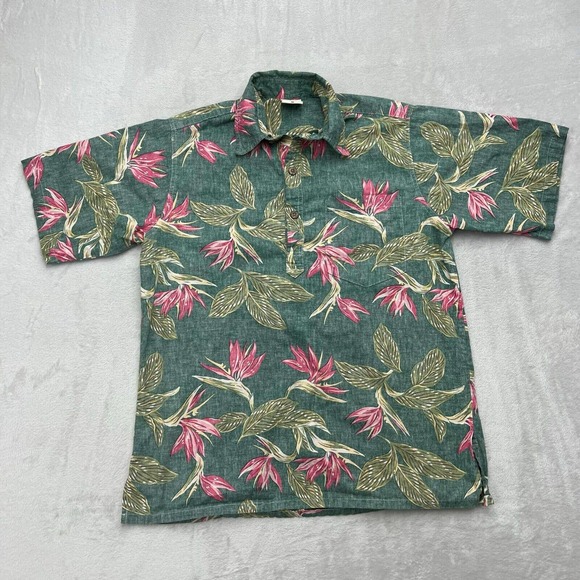 Chemise Hawaïenne à Manches Courtes Pour Homme - Taille L - En Coton, Motif Floral Bleu - Marque Go Barefoot (occasion Très Bon état)